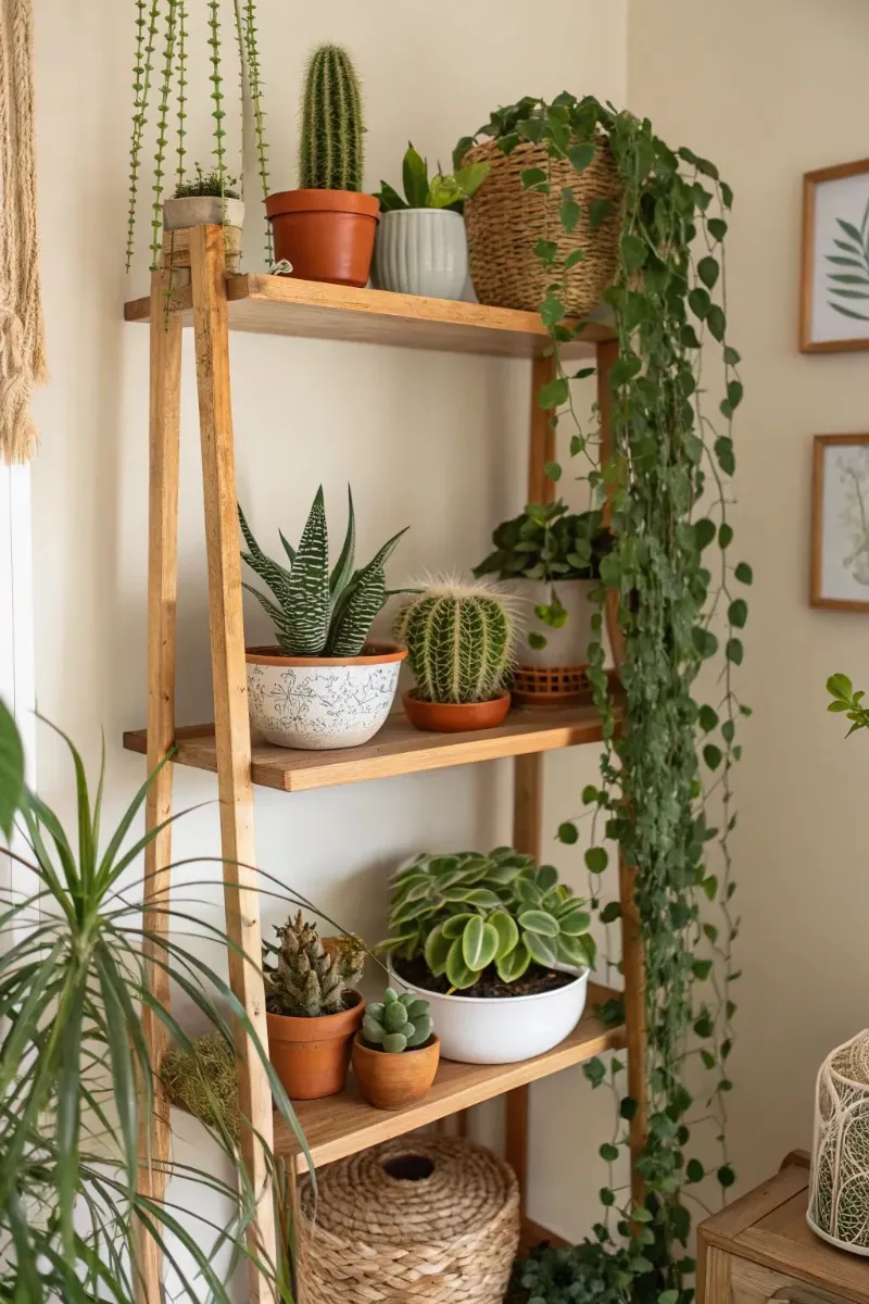 shelf decor ideas plants cactus
