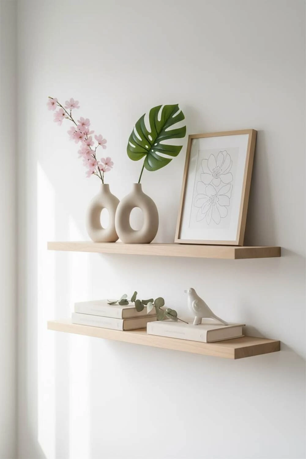 floating shelves with abstract object
