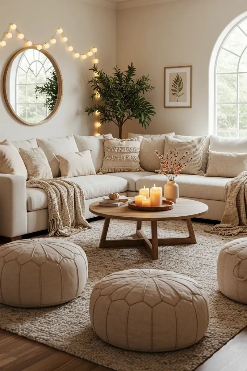 beige living room decorating ideas with cosy seating