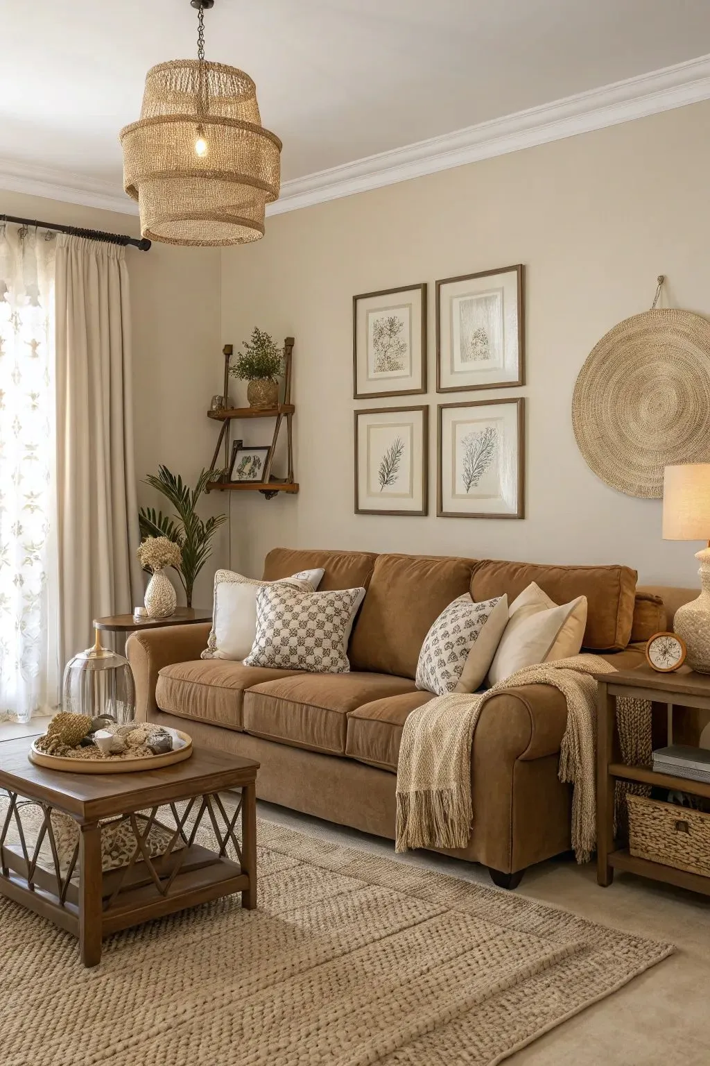 beige living room decorating ideas in layer netural