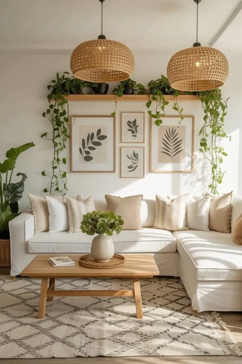 beige living room decorating ideas with plants