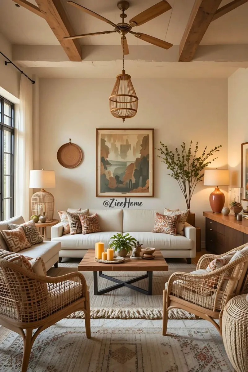 beige living room decorating ideas with rattan chairs