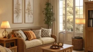 beige living room decorating ideas with blanket and texture