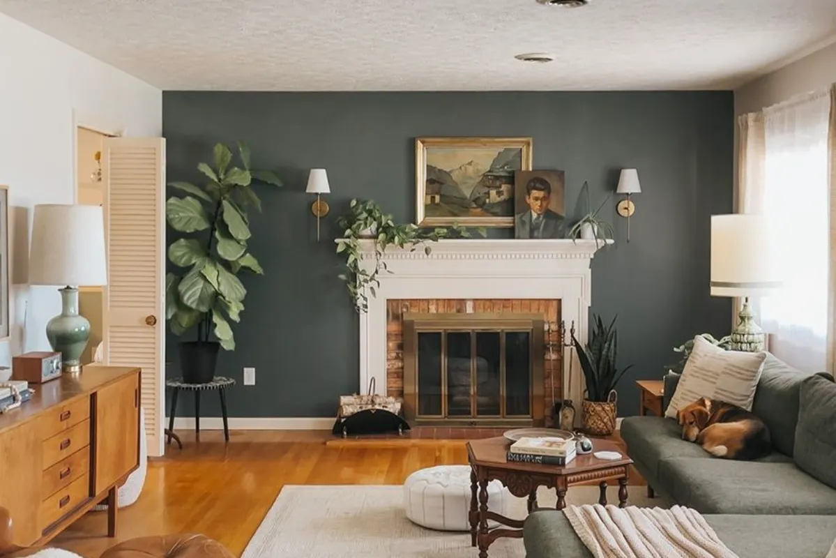 decorative wall ideas for living room with green paint