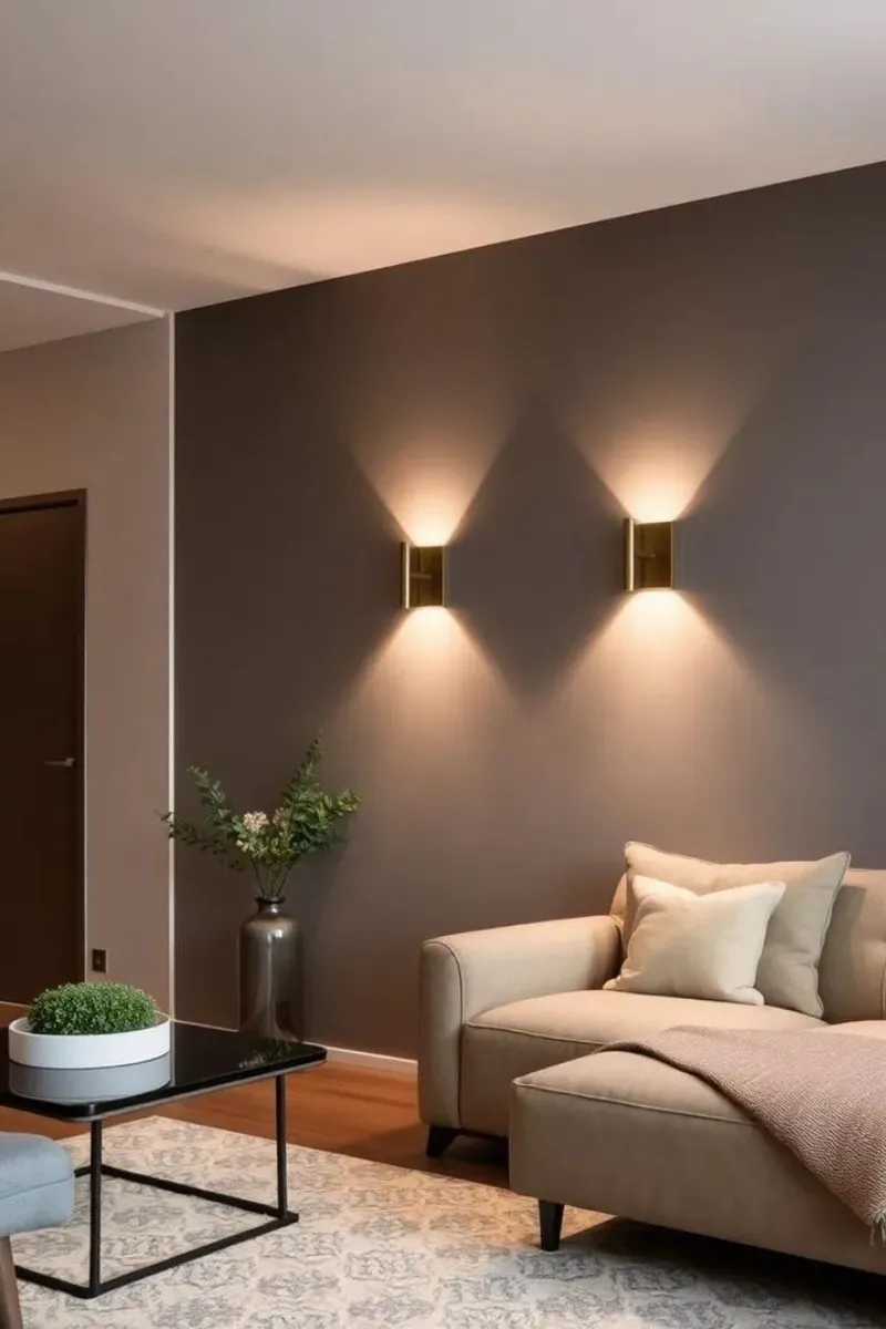 decorative wall ideas for living room with modern lighting