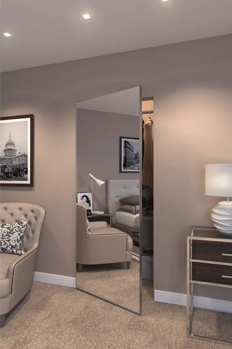 a mirror panel hidden door