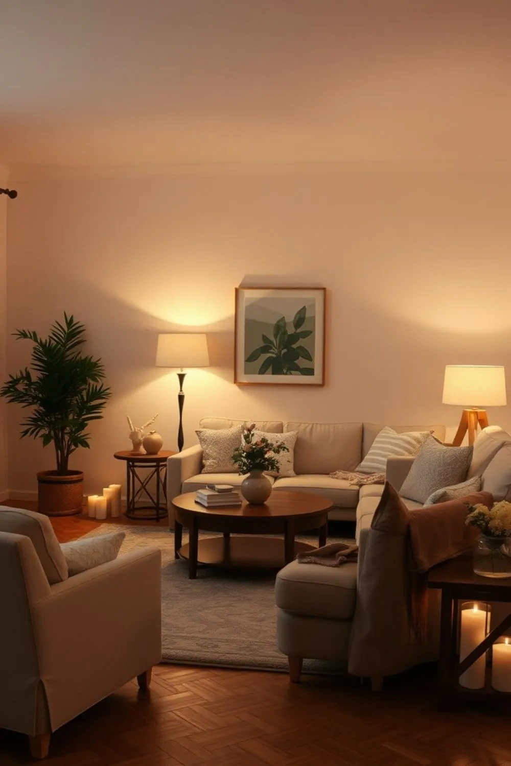 a living room lamps with light-colored lampshades