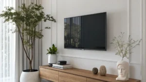 a living room tv wall with floating cabinet