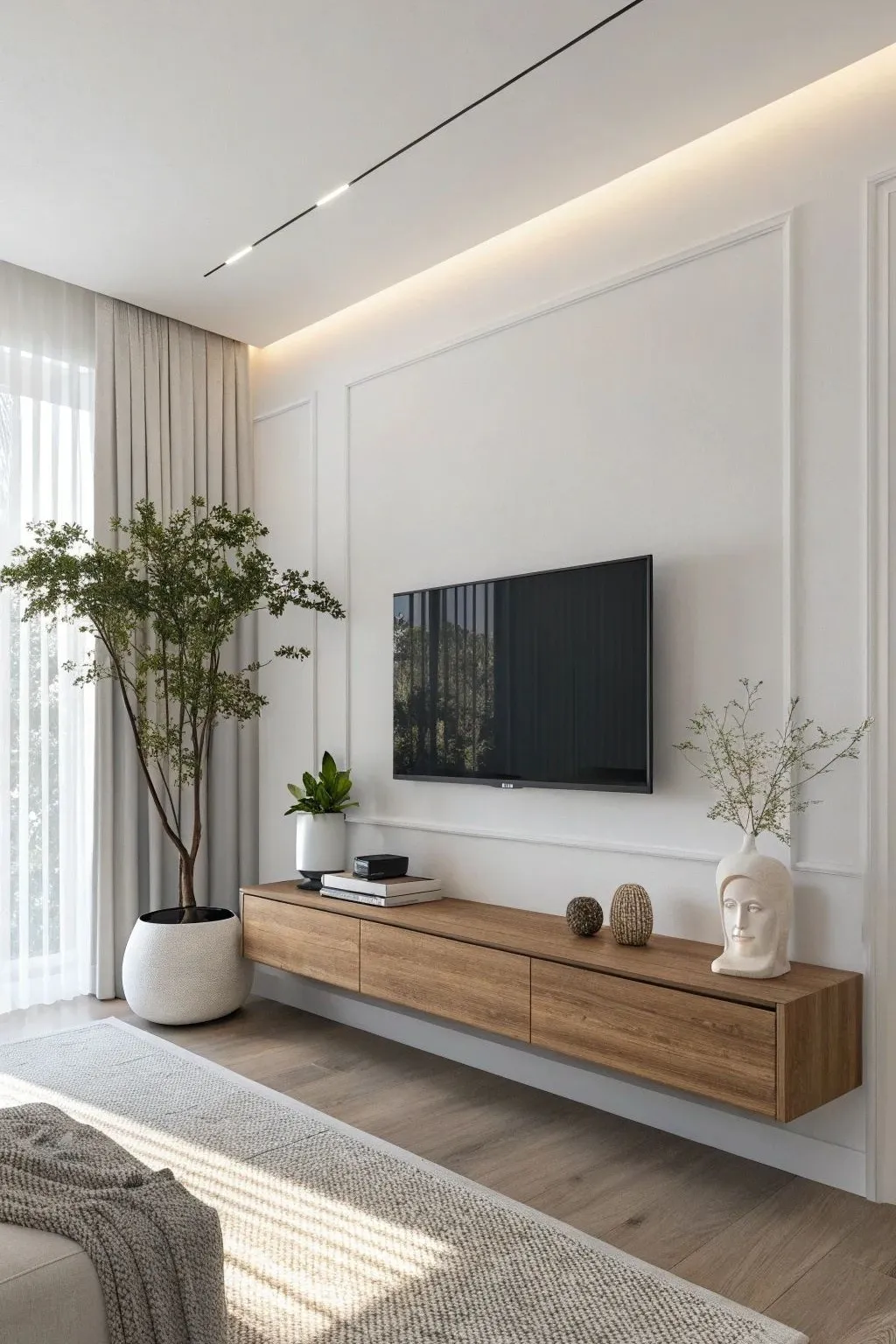 a living room tv wall with floating cabinet