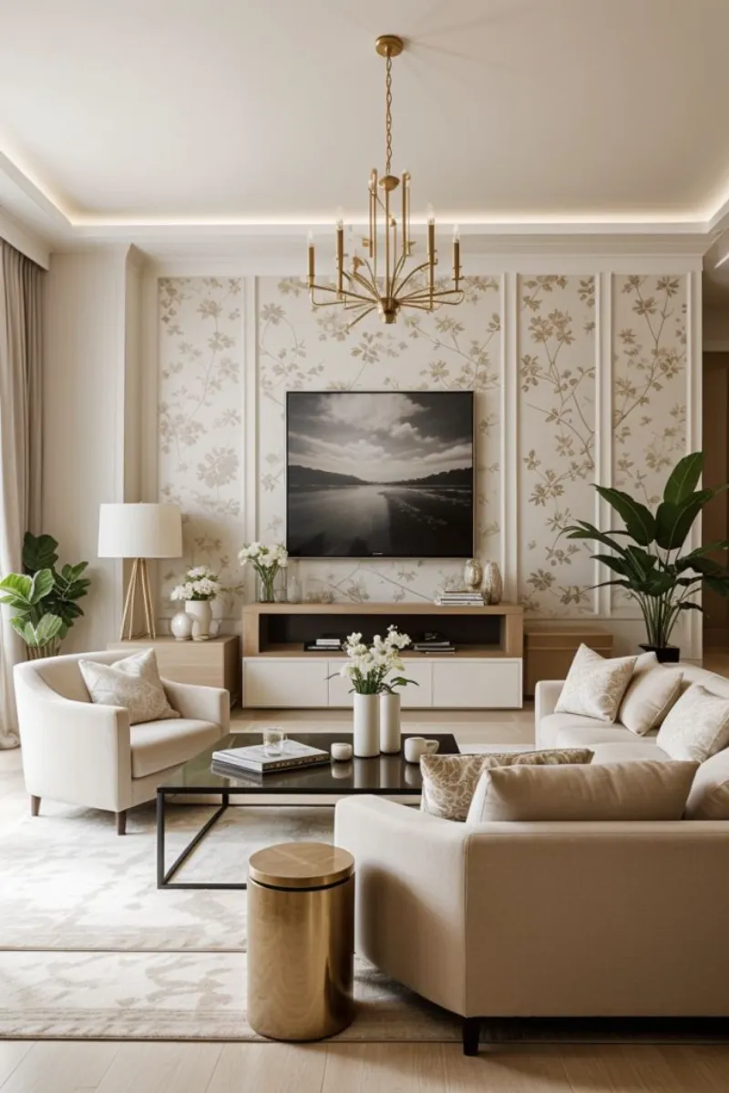 10 Living Room Wallpaper Decor Ideas with Character 2 a living room with feature wall