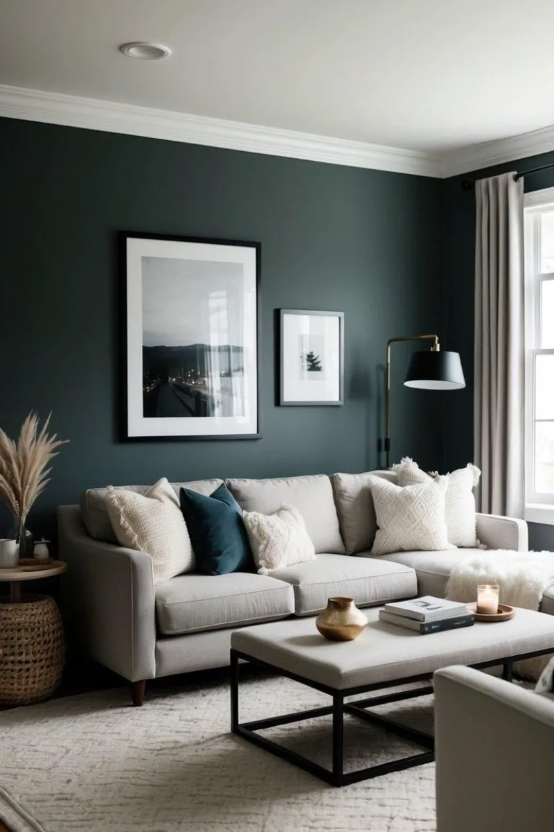 10 Living Room Wallpaper Decor Ideas with Character 7 a living room with forest green wallpaper and light color sofa