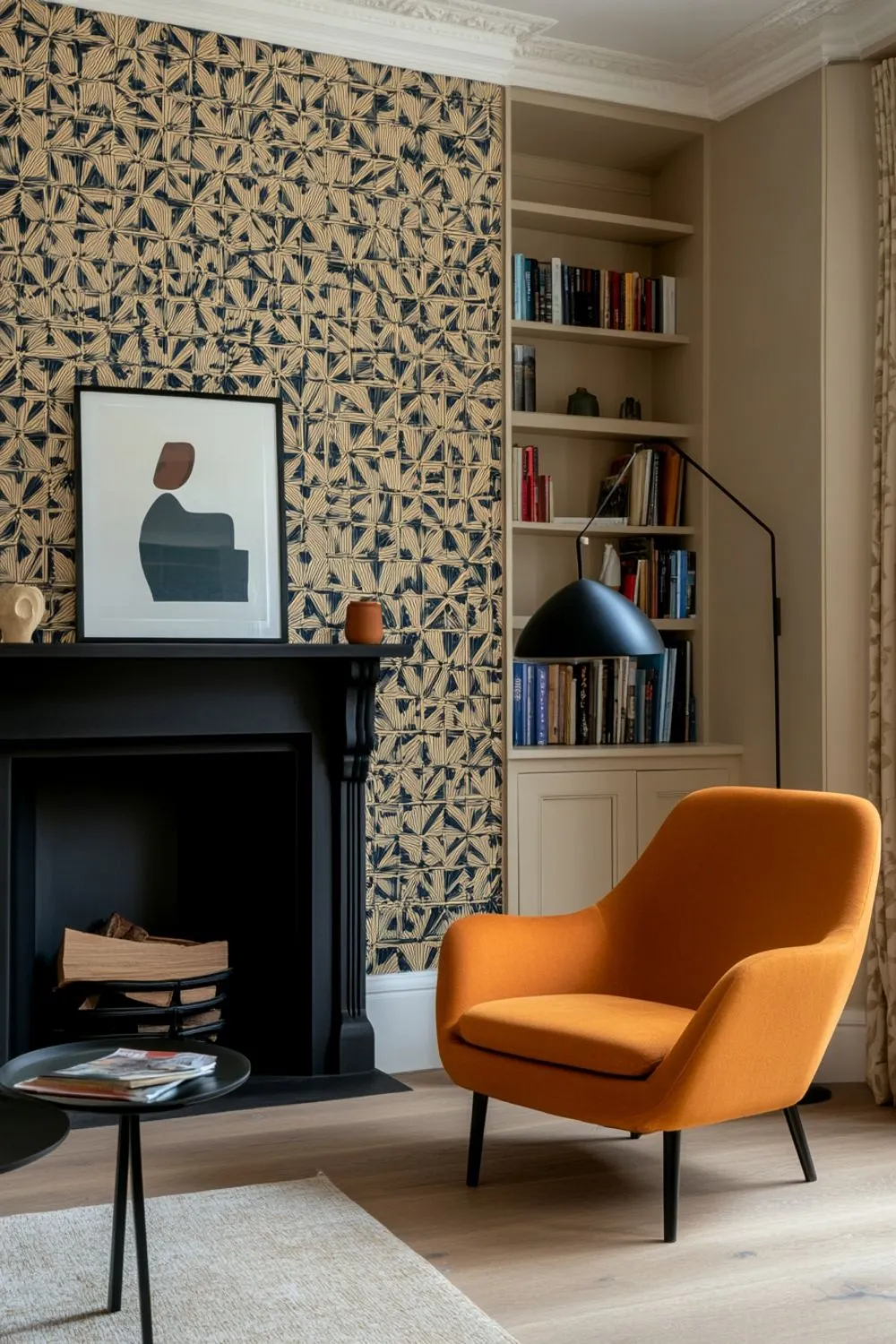 10 Living Room Wallpaper Decor Ideas with Character 6 a living room with wallpaper highlighting chimney breasts and alcoves