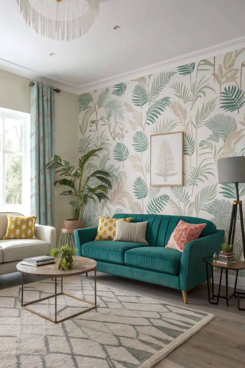 10 Living Room Wallpaper Decor Ideas with Character 8 a living room with plant wallpaper