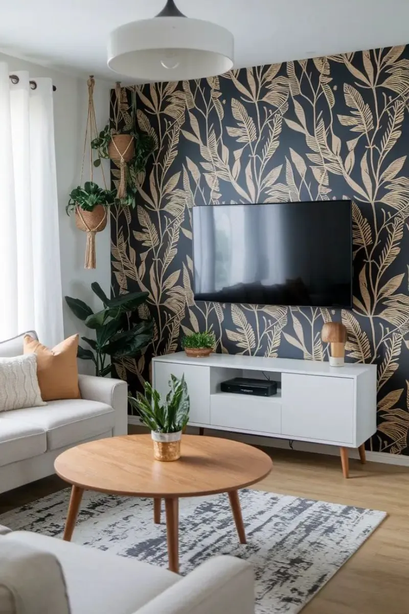 10 Living Room Wallpaper Decor Ideas with Character 10 a living room with removable wallpaper behind television