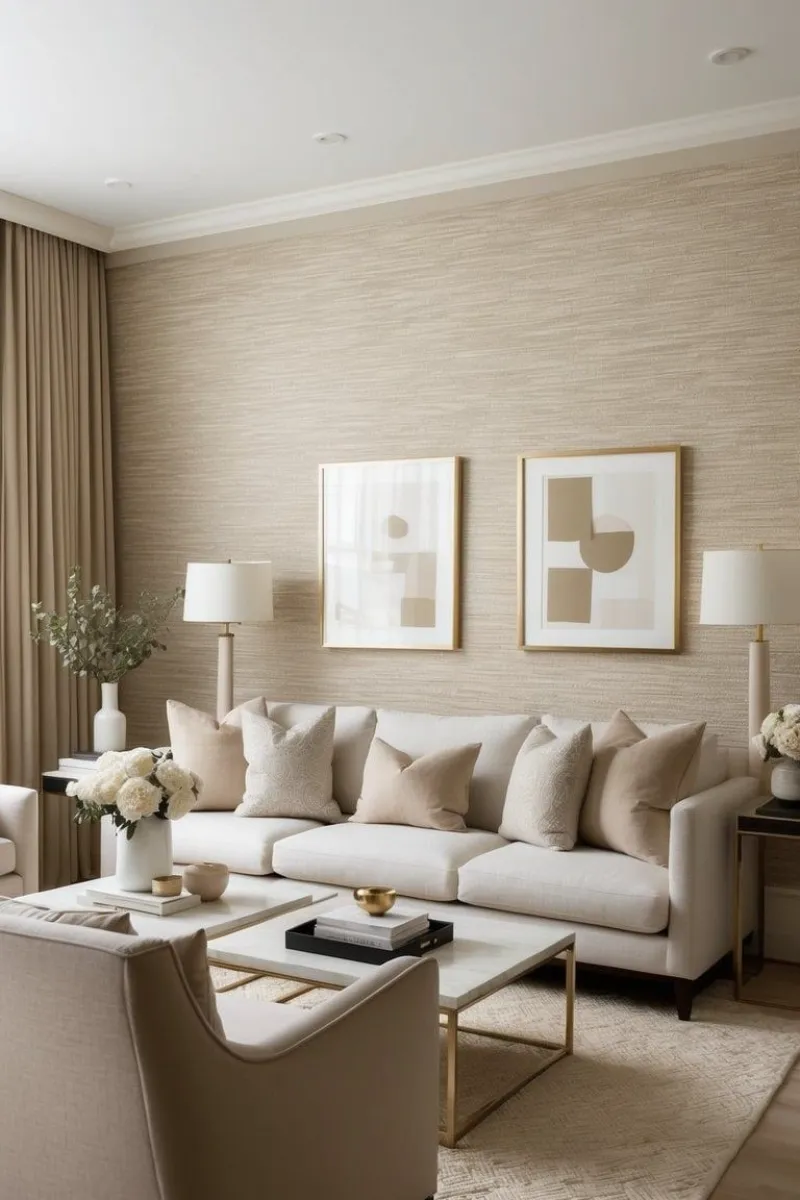 10 Living Room Wallpaper Decor Ideas with Character 4 a beige style living room with texture wallpaper