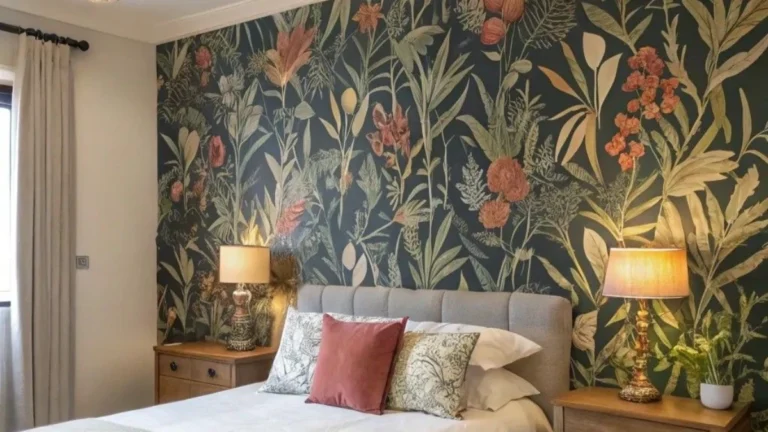 7 Stylish Bedroom Accent Wall Ideas on a Budget 5 a bedroom with an accent wall decorated with flower wallpaper