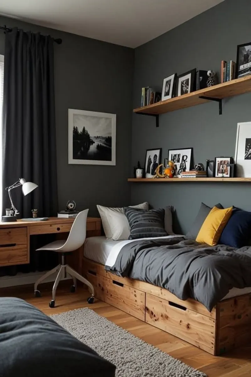a man bedroom with under-bed storage drawers
