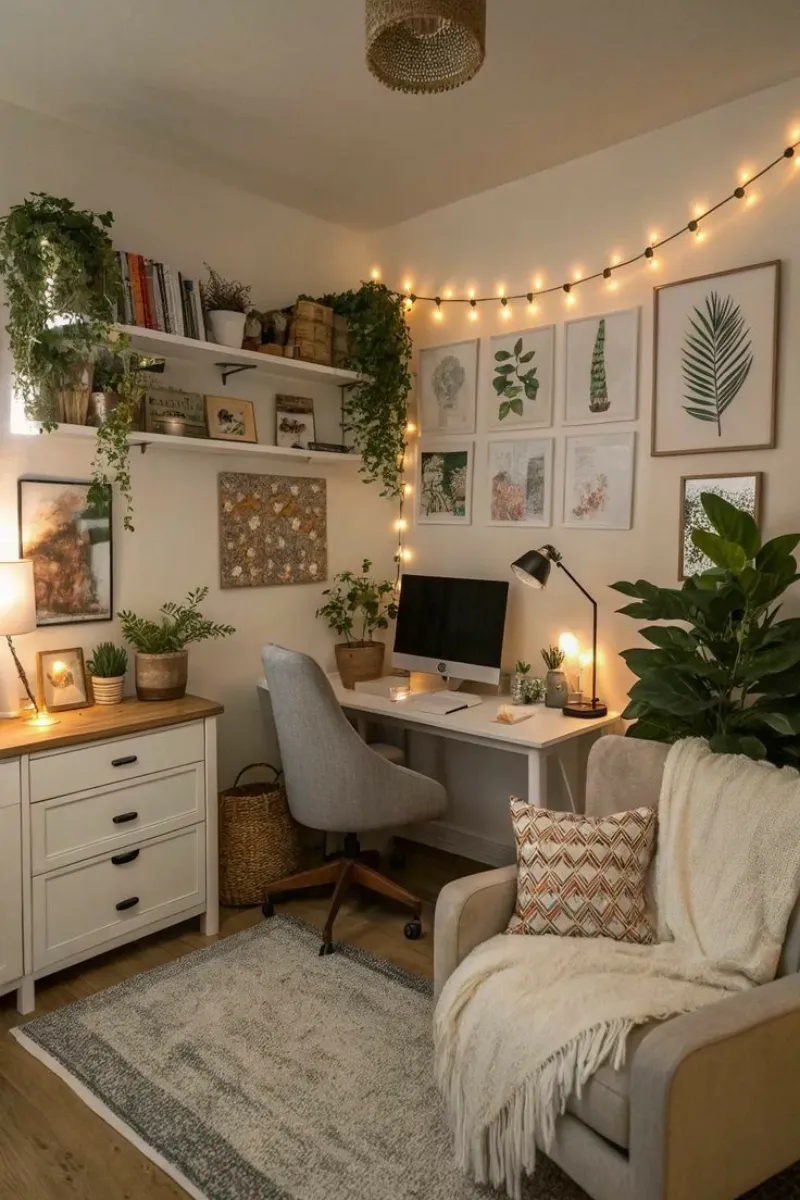 a bedroom office in cohesive light color