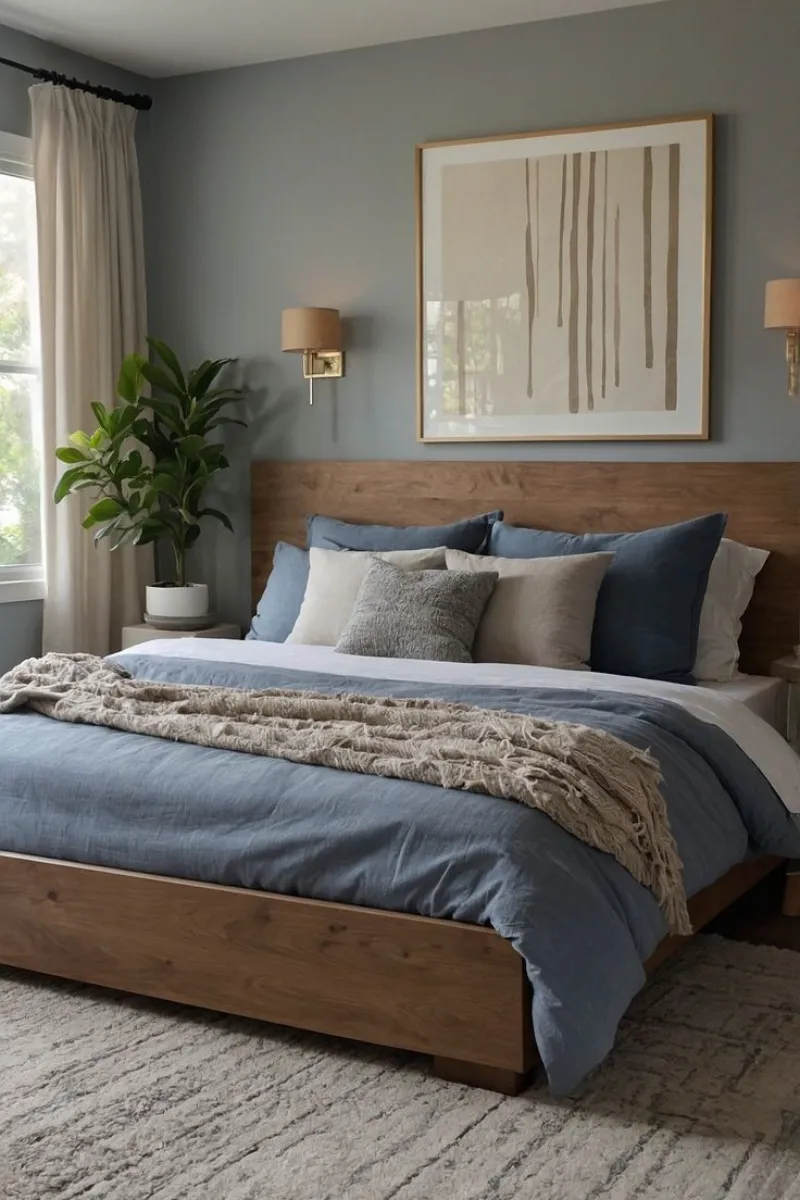 9 Blue Bedroom Ideas for a Fresh and Airy Look 6 a blue bedroom with wooden furnitures