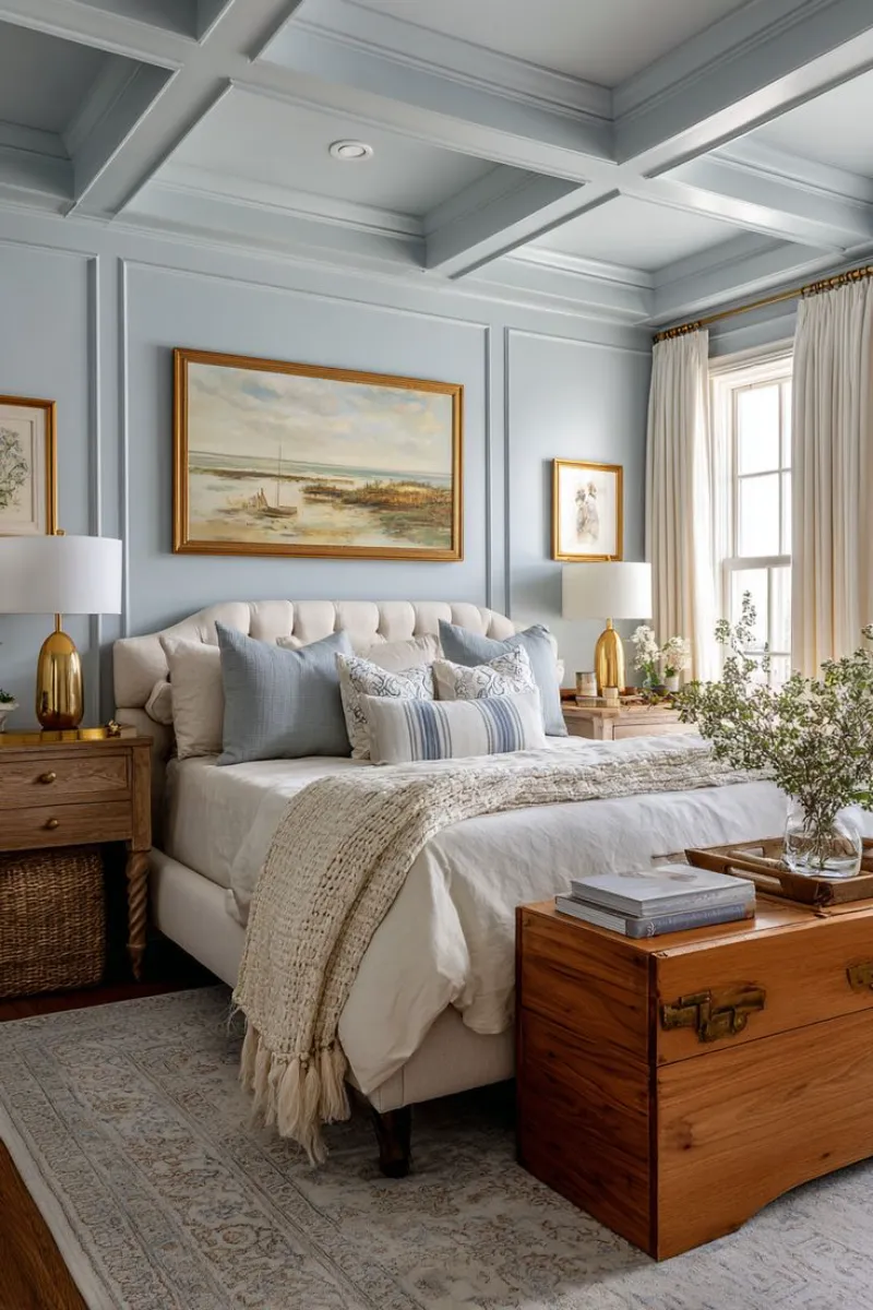 9 Blue Bedroom Ideas for a Fresh and Airy Look 9 a bedroom with blue ceiling