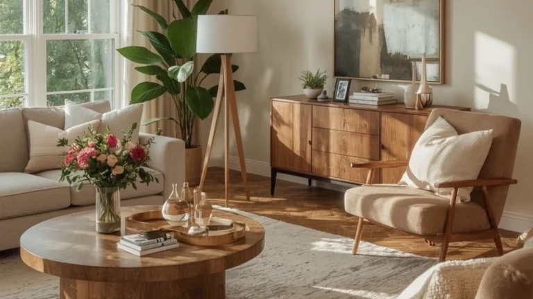 a feng shui living room with paired chair and sofa