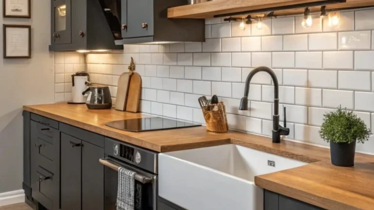 a grey kitchen with led lights and under-cabinet lighting