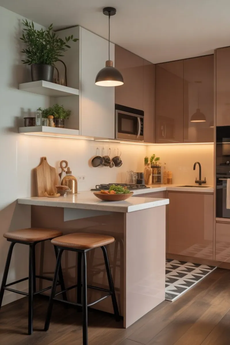 9 Small Basement Kitchen Ideas That Maximize Limited Space 10 a small basement kitchen with vinyl floor and quartz countertop