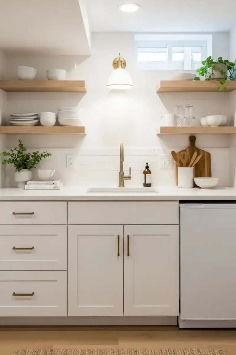 9 Small Basement Kitchen Ideas That Maximize Limited Space 3 a small basement kitchen in white color palette