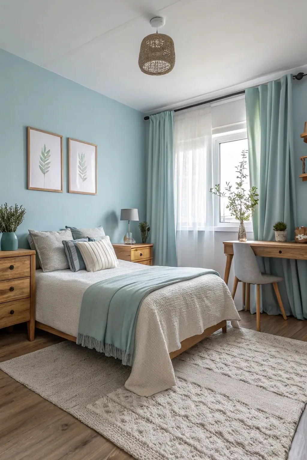 9 Blue Bedroom Ideas for a Fresh and Airy Look 3 a small light blue bedroom with white rug and sheet