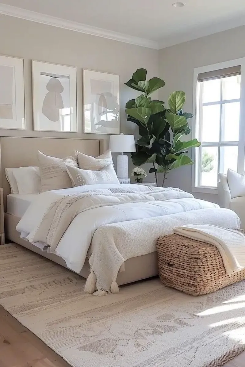 10 Modern White Bedroom Ideas for a Clean and Calm Look 11 a white bedroom with a potted plant