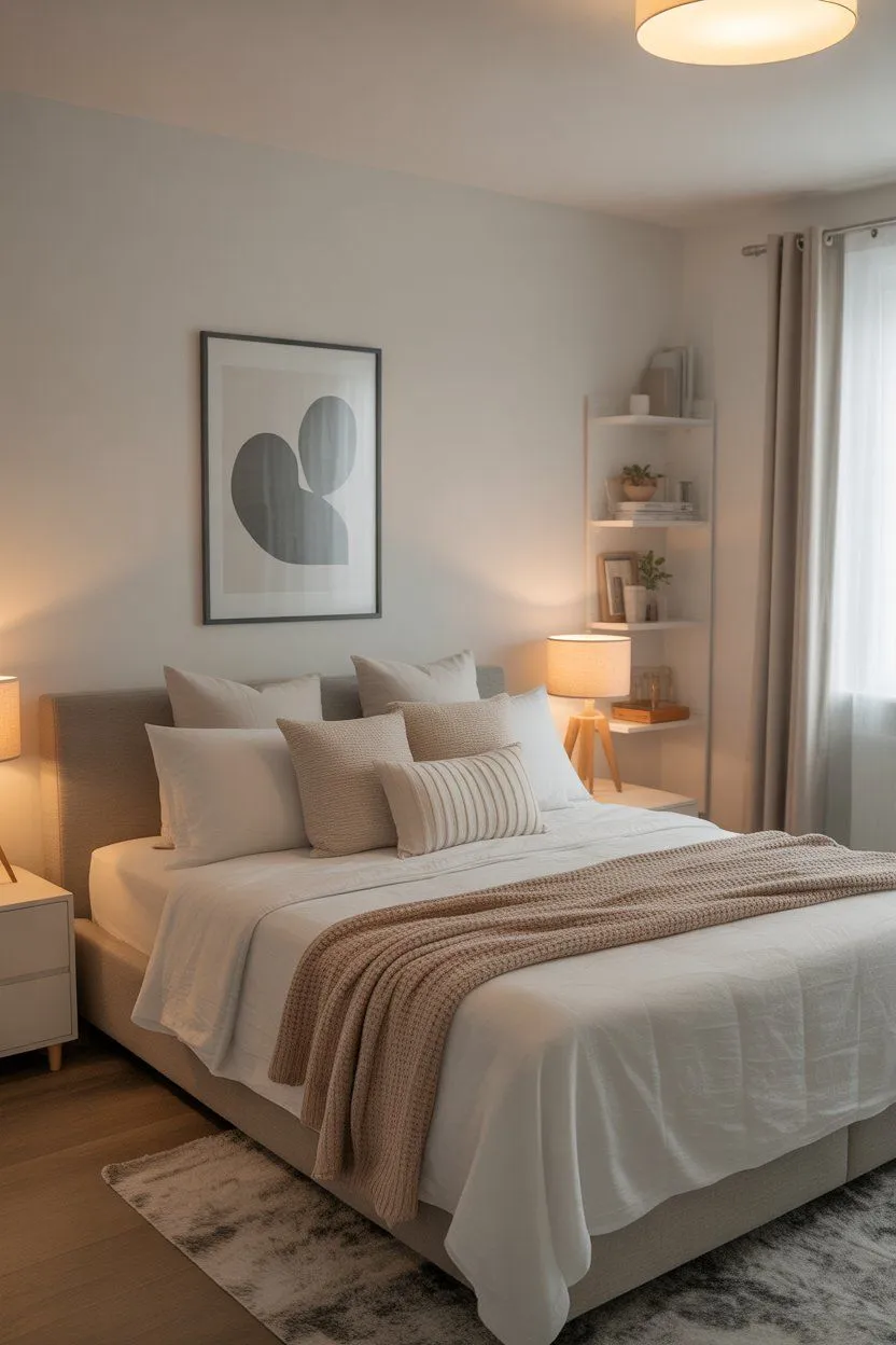 10 Modern White Bedroom Ideas for a Clean and Calm Look 10 a white bedroom with warm light bulbs