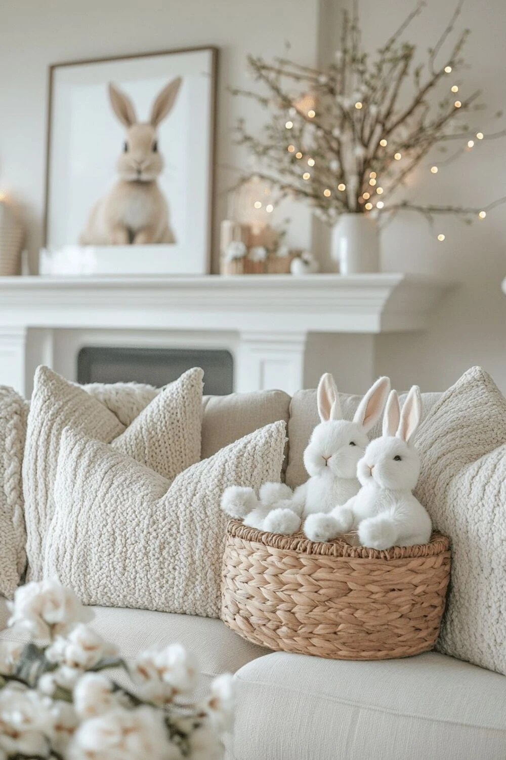 10 Easter Day Home Decor Ideas to Refresh Your Space for Spring 6 a living room sofa with bunny toy