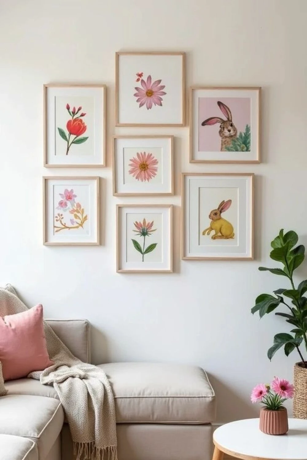 10 Easter Day Home Decor Ideas to Refresh Your Space for Spring 7 a wall with frame flower prints for easter day