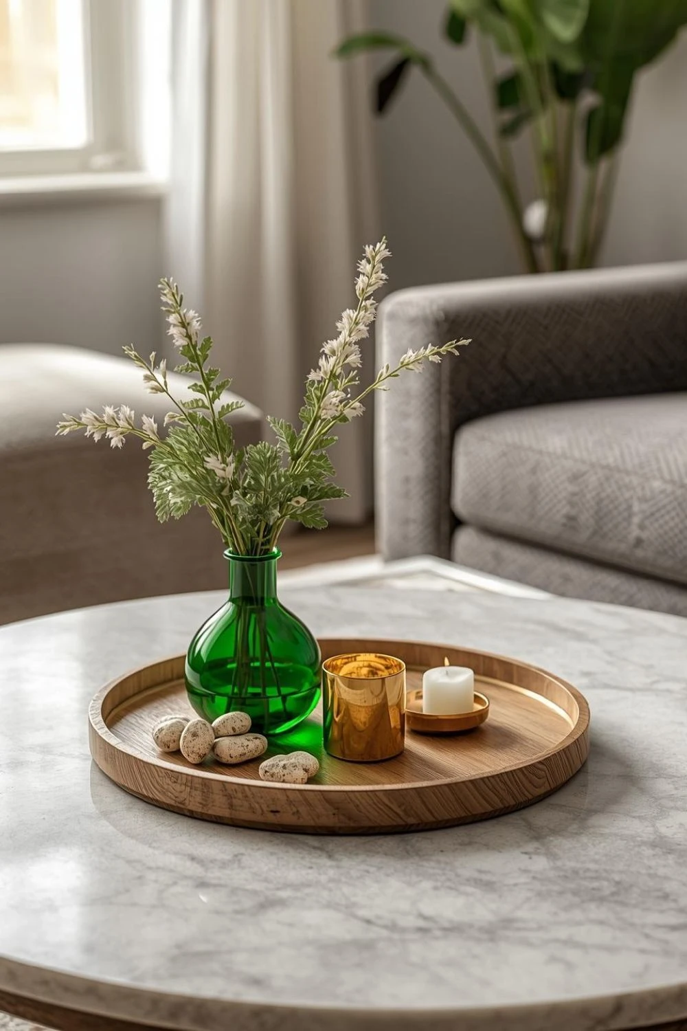 a green vase on tray as saint patrick day decor 