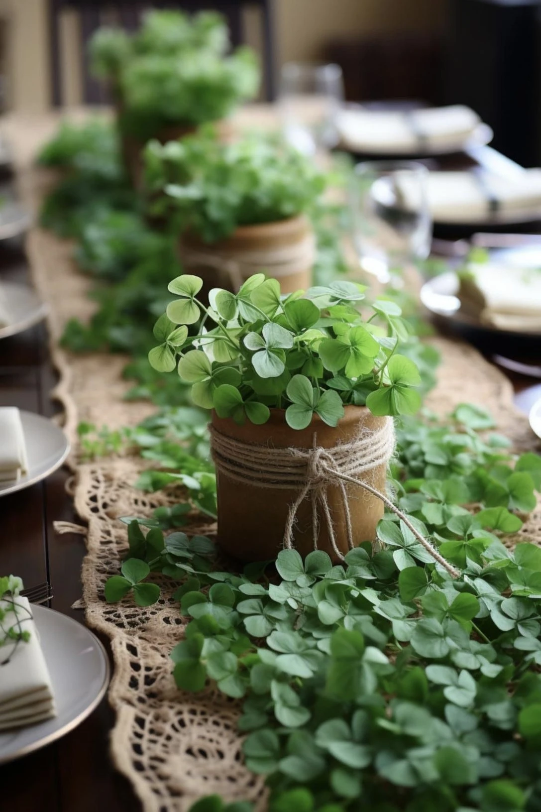 potted shamrock on dinning table for saint patrick day