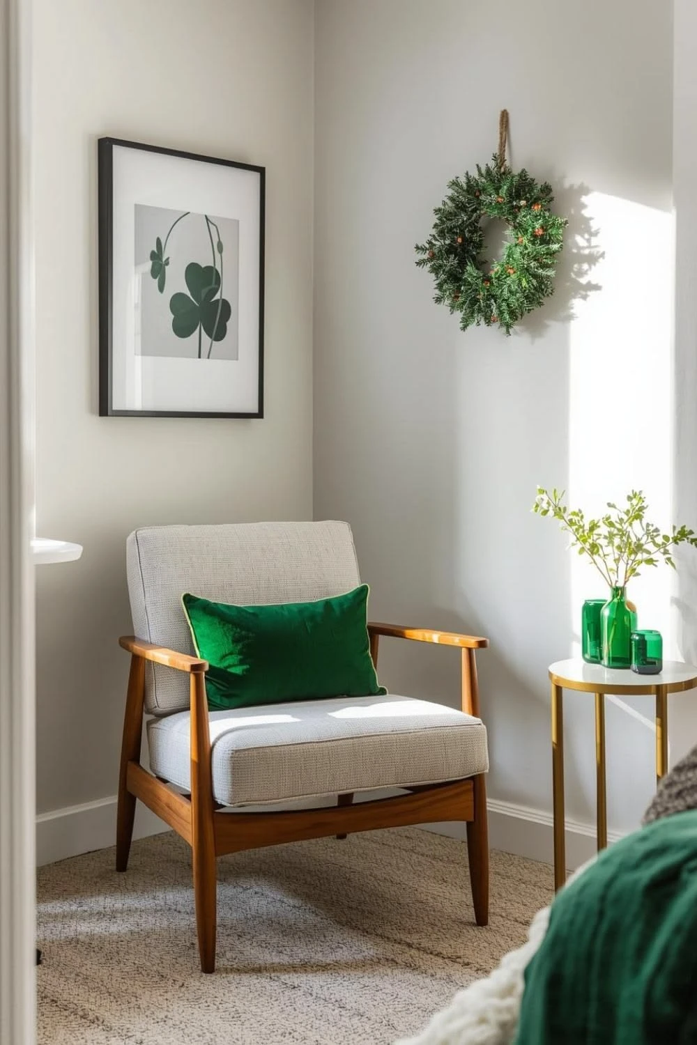 a white wall with a shamrock paint for saint patrick day
