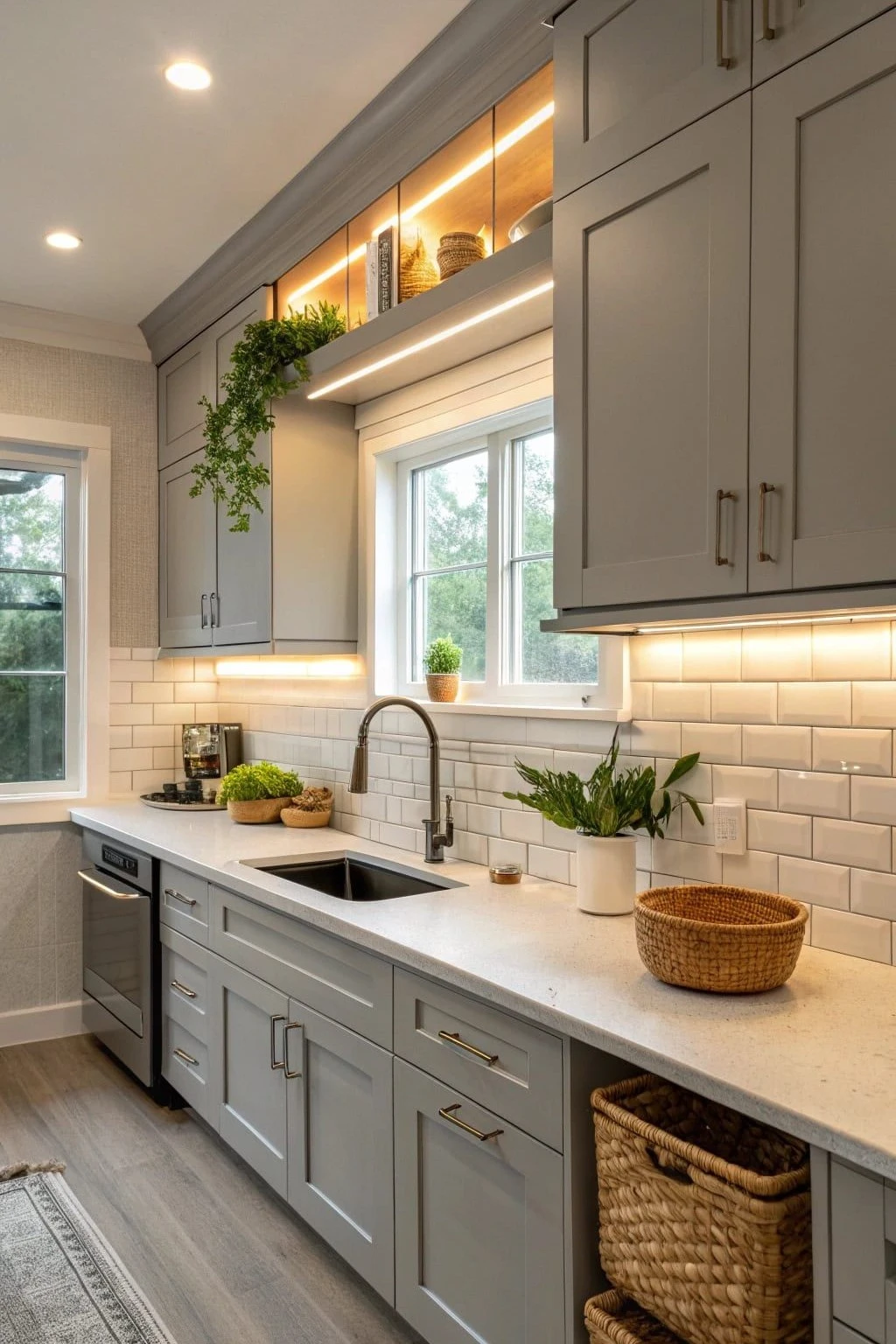 Light Grey Kitchen Inspiration: 10 Ideas for a Modern, Airy Space 8 a light grey kitchen with under-cabinet led light