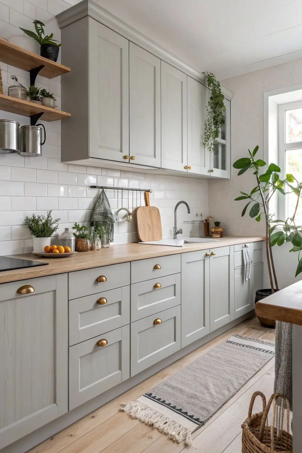 Light Grey Kitchen Inspiration: 10 Ideas for a Modern, Airy Space 11 a light grey kitchen with potted plants on countertop