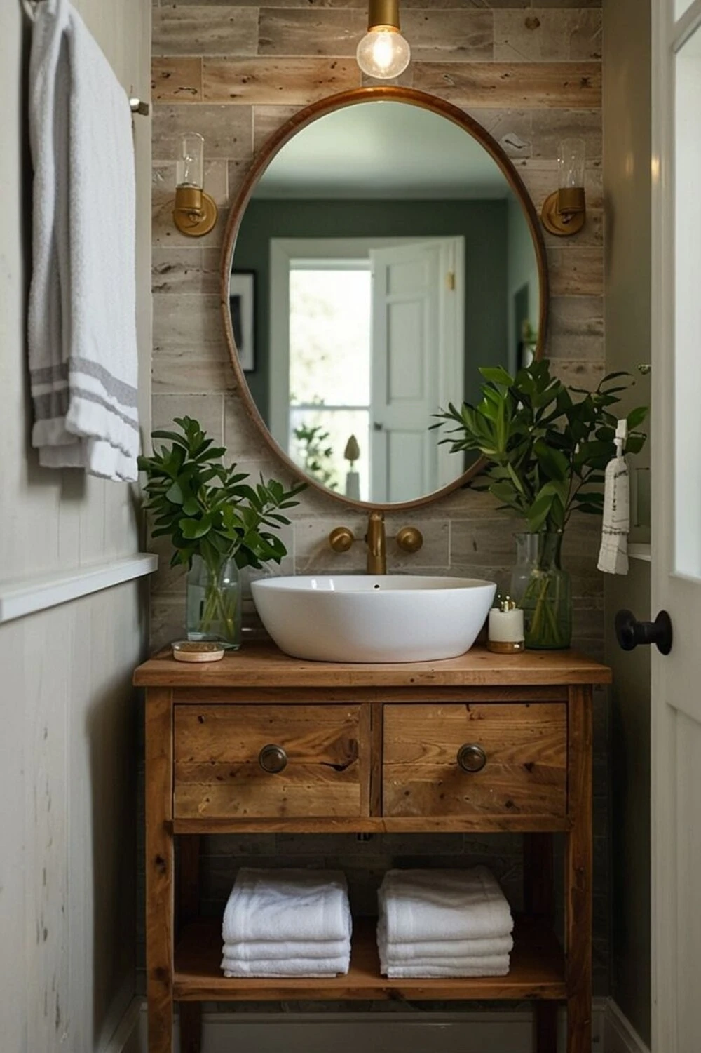 Rustic Bathroom Decor Ideas: 10 Ways to Create a Cozy, Natural Space 10 a rustic bathroom with bronze hardware