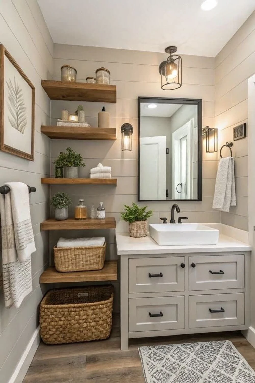 Rustic Bathroom Decor Ideas: 10 Ways to Create a Cozy, Natural Space 7 a rustic bathroom with open shelves for storage