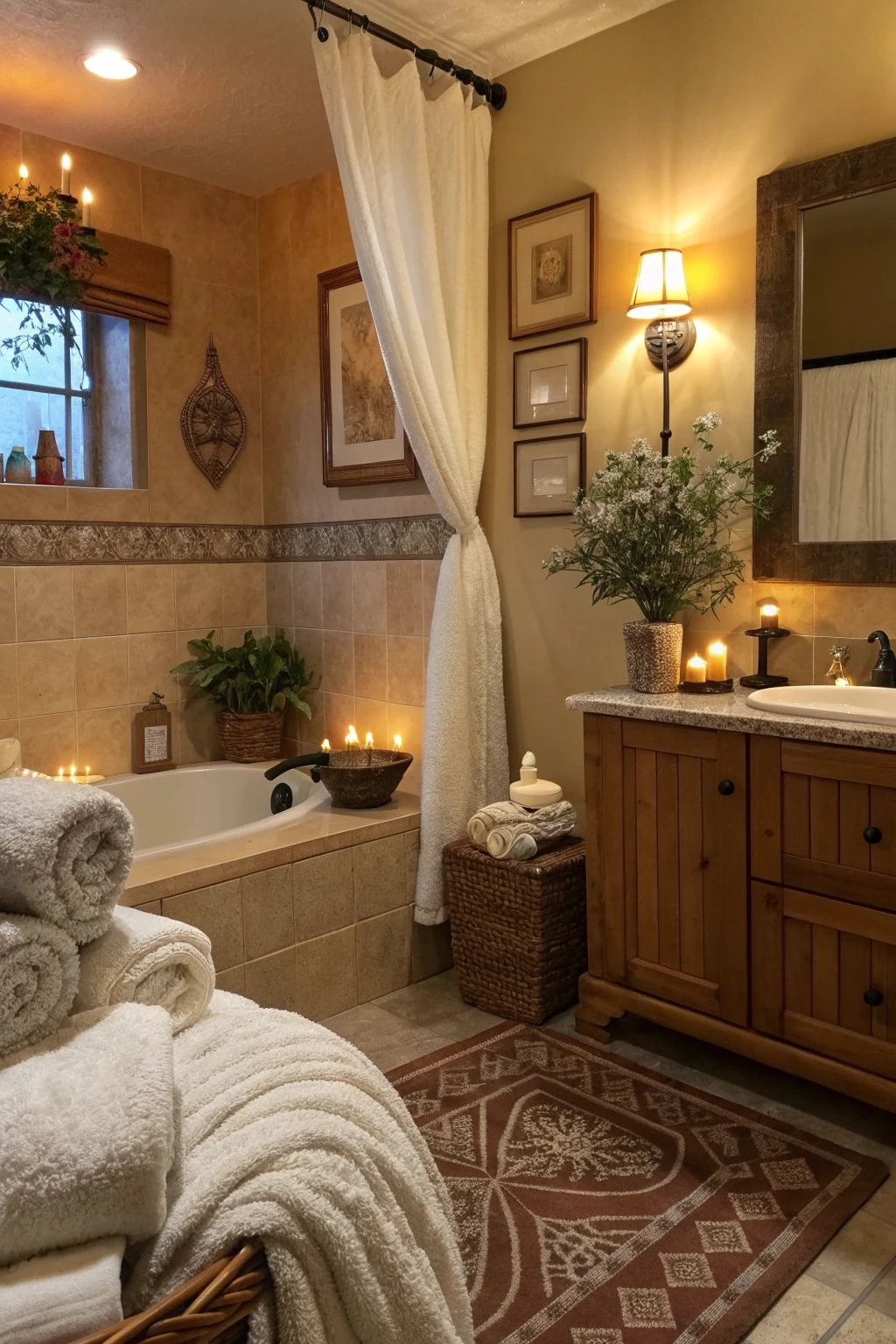 a cozy bathroom in warm style