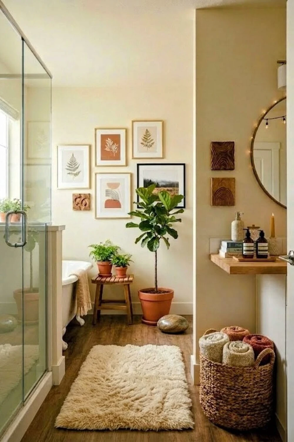 a cozy bathroom with arts