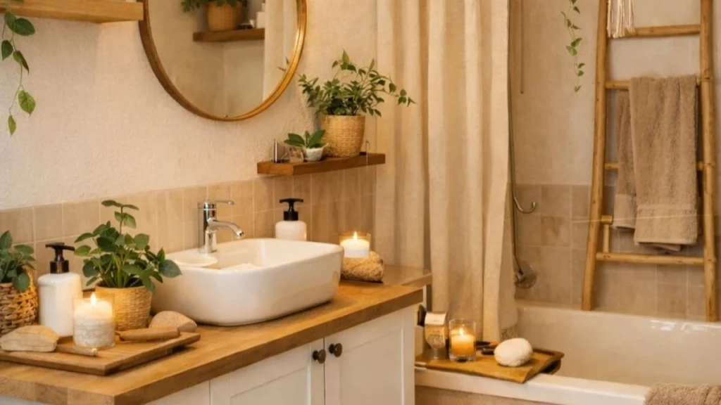 a cozy bathroom with bath rug