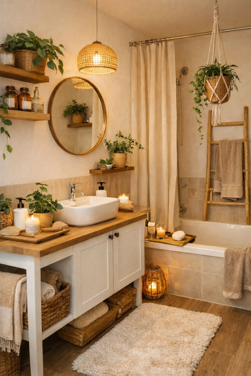 a cozy bathroom with bath rug