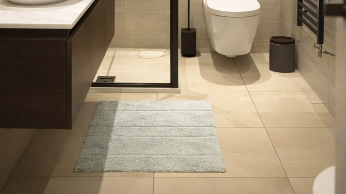 a small bathroom with large format floor tile