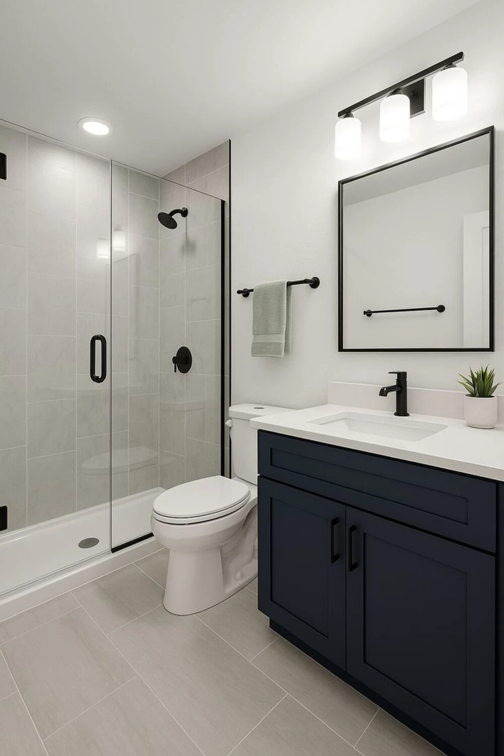 a small bathroom with vertical floor tile