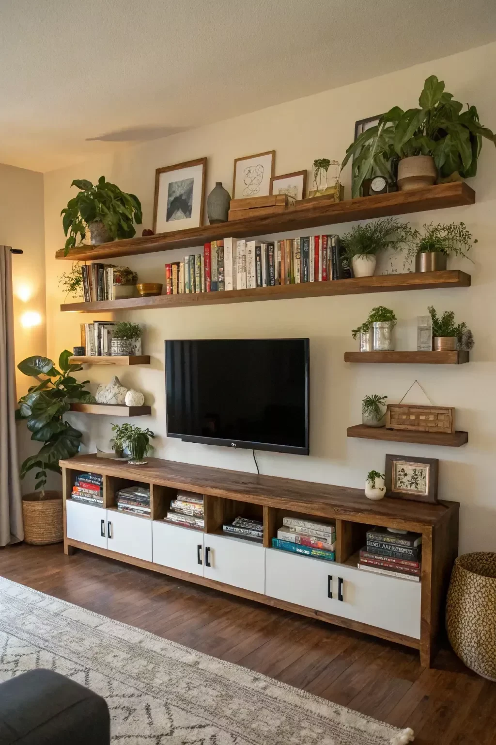 floating shelves around tv
