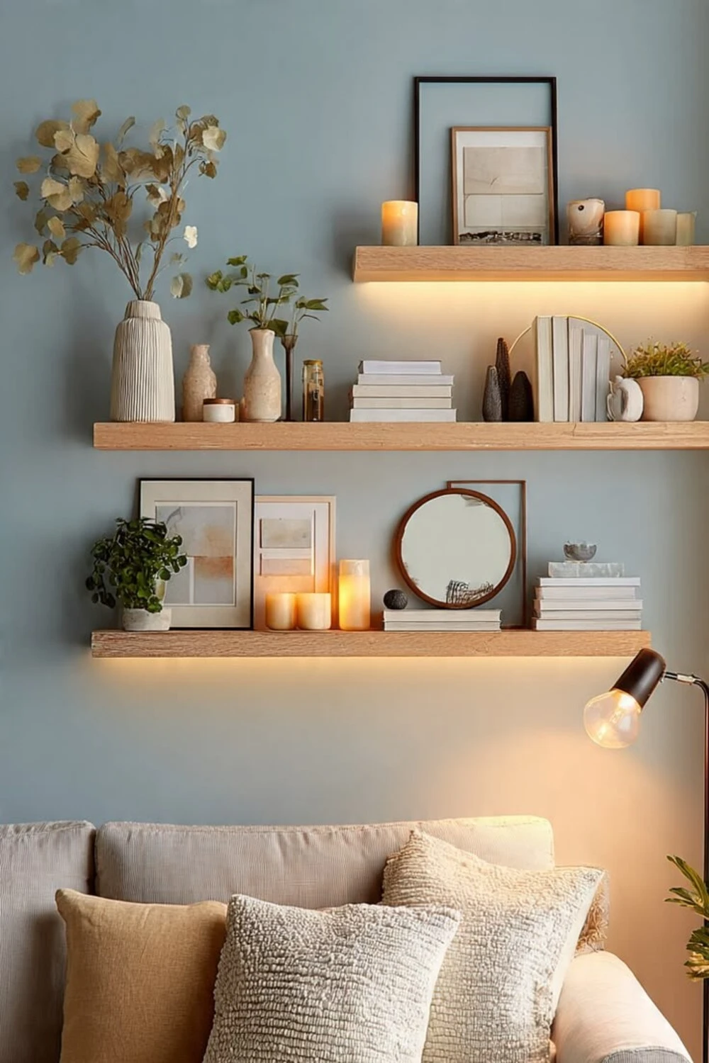 floating shelves with candles