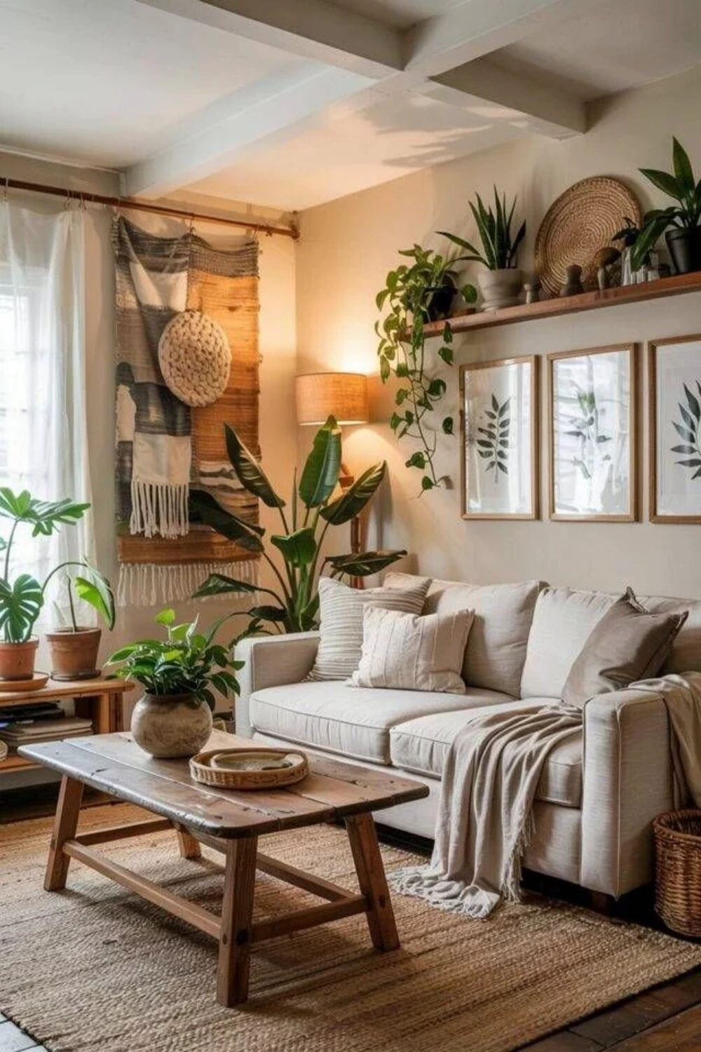 a floating shelf with potted plants