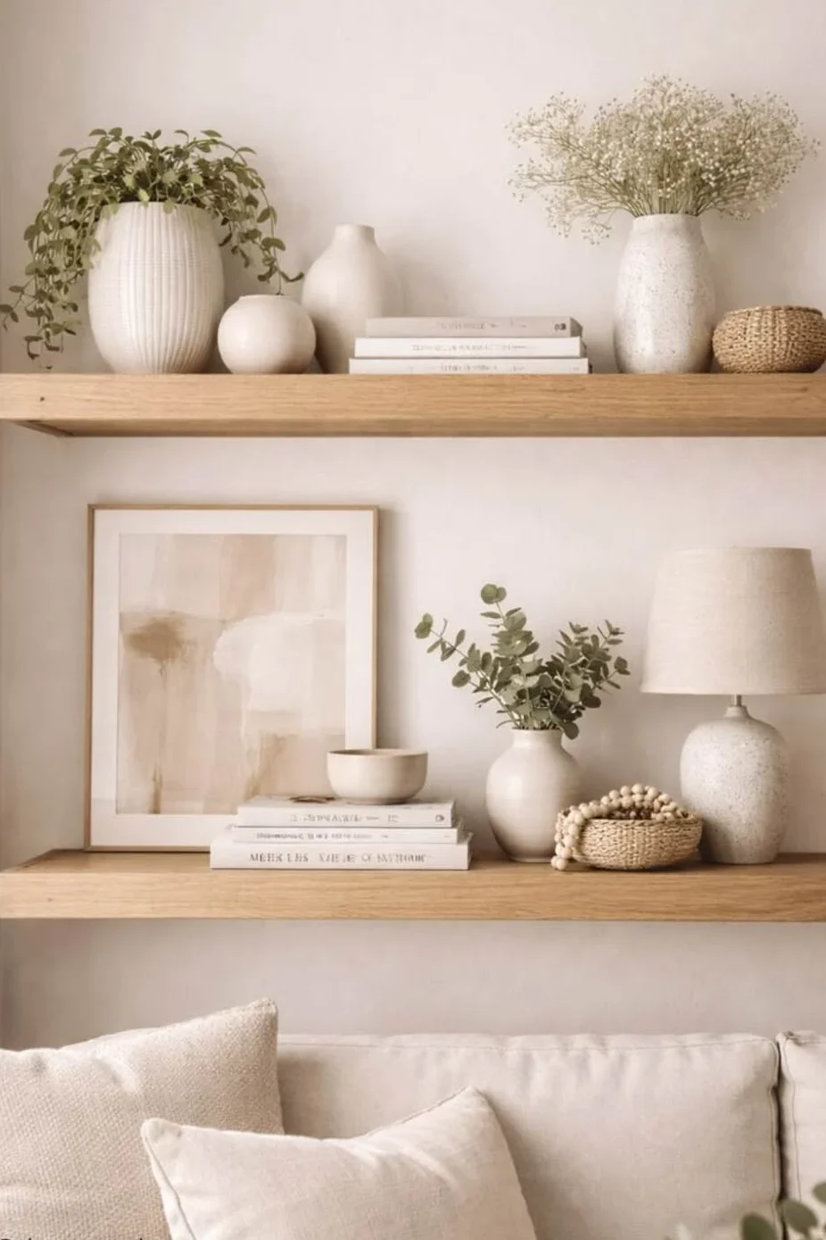 floating shelves  in symmetrical styling